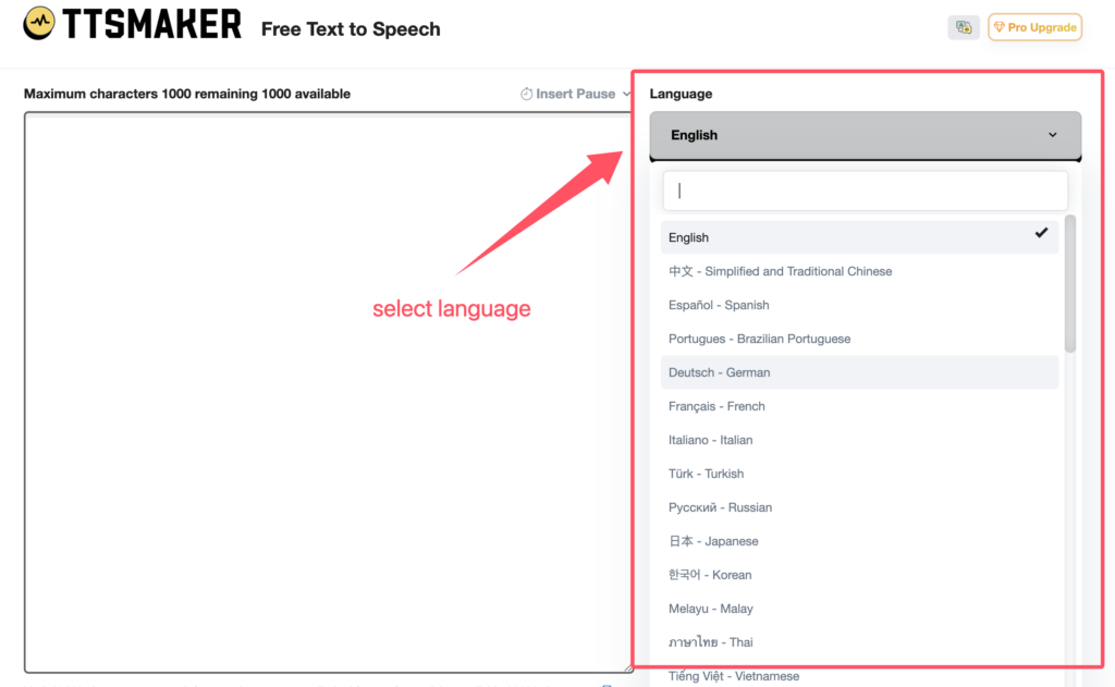 select language